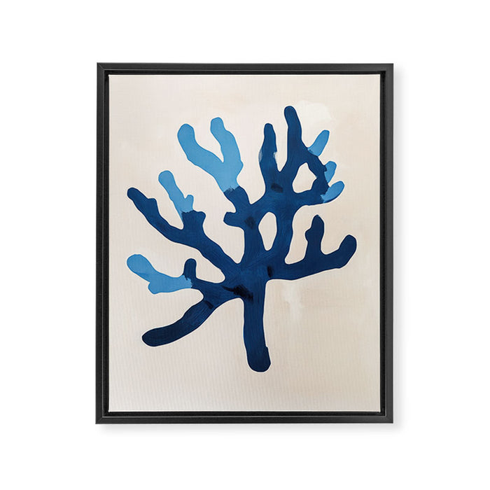 Blue Minimalist Coral Sea Ocean Coastal Art Painting Framed Canvas Print Gallery Image 1