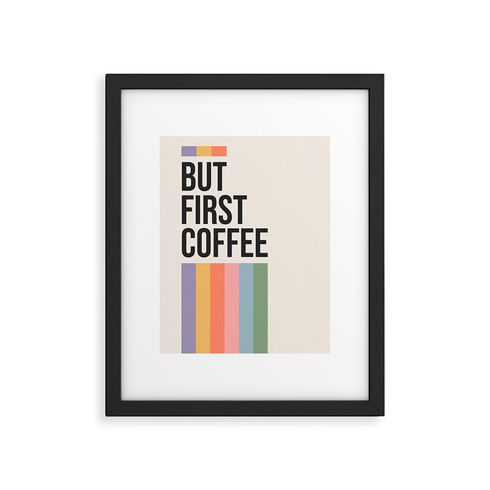 But First Coffee Retro Colorful Rainbow Quote Framed Art Print Gallery Image 1