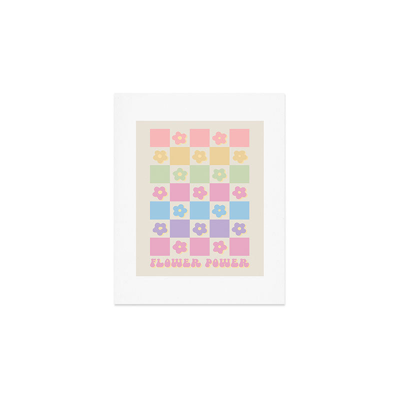 Checkered Flower Power Danish Pastel Rainbow Tones Art Print Gallery Image 1