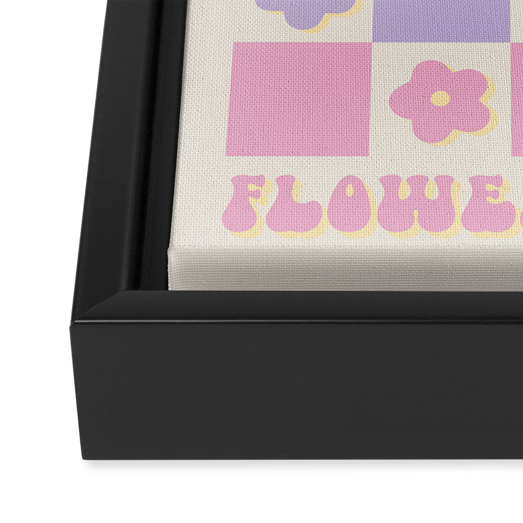 Checkered Flower Power Danish Pastel Rainbow Tones Framed Canvas Print Gallery Image 3