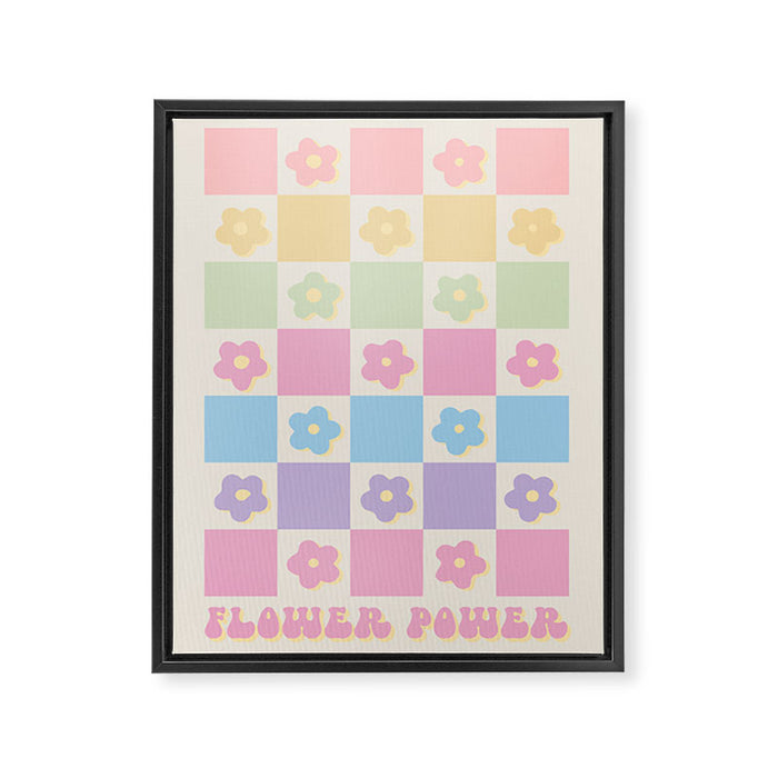 Checkered Flower Power Danish Pastel Rainbow Tones Framed Canvas Print Gallery Image 1