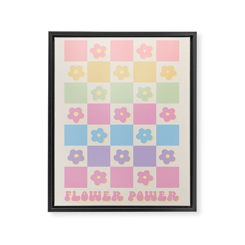 Checkered Flower Power Danish Pastel Rainbow Tones Framed Canvas Print Gallery Image 6
