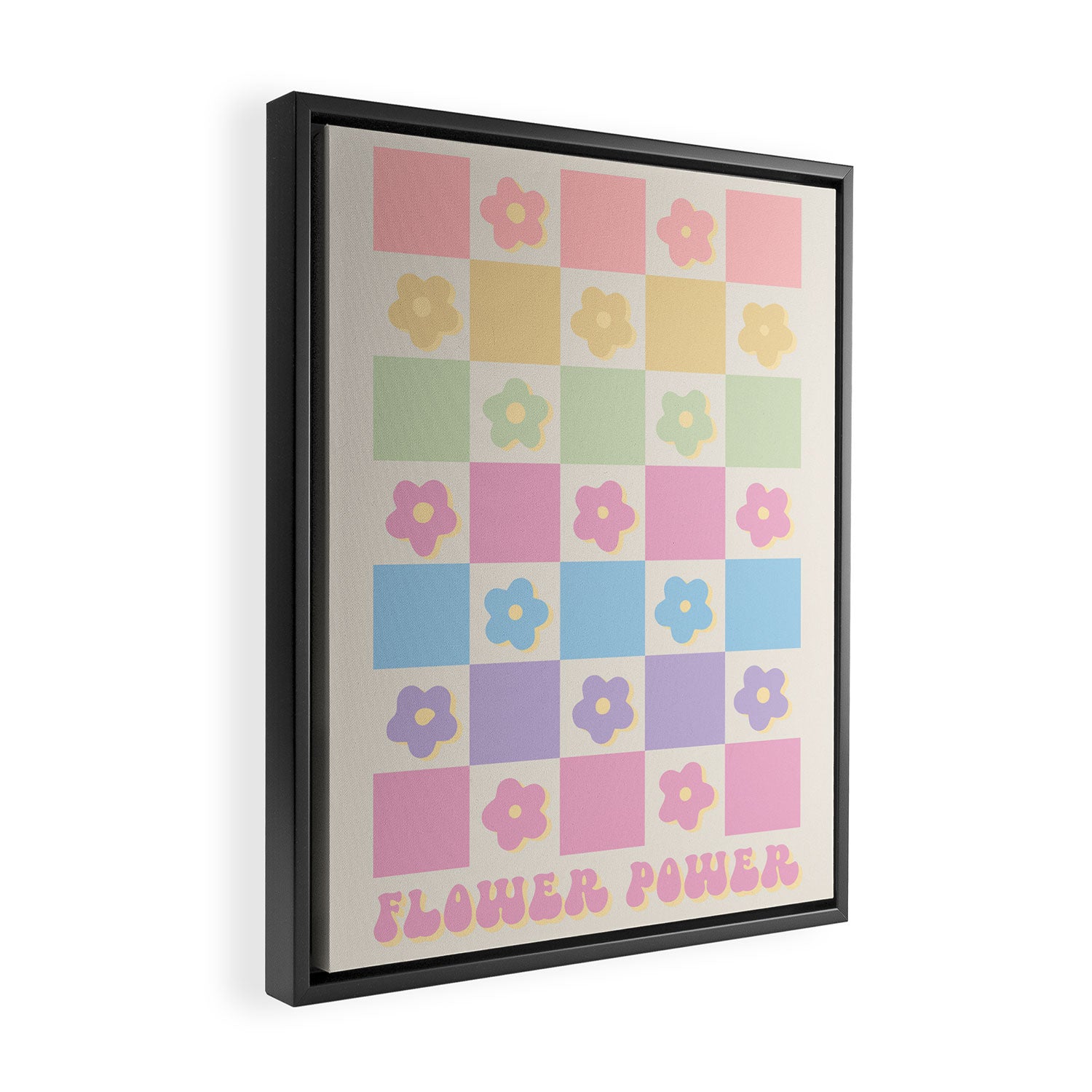 Checkered Flower Power Danish Pastel Rainbow Tones Framed Canvas Print Gallery Image 2