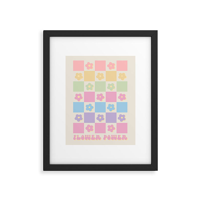Checkered Flower Power Danish Pastel Rainbow Tones Framed Art Print Gallery Image 5