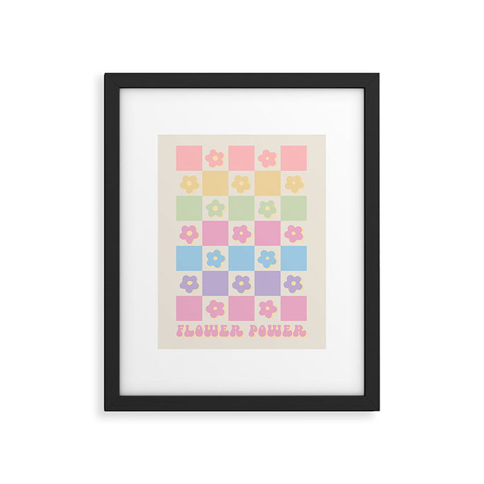 Checkered Flower Power Danish Pastel Rainbow Tones Framed Art Print Gallery Image 1