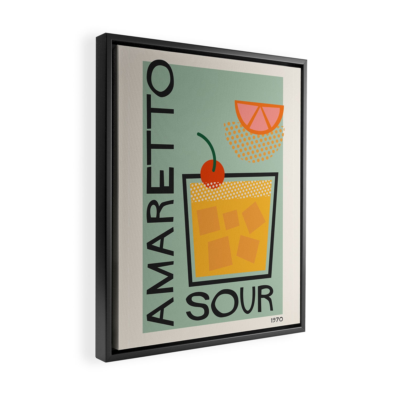 Colorful Mid Century Modern Cocktail Bar Print Amaretto Sour Framed Canvas Print Gallery Image 2