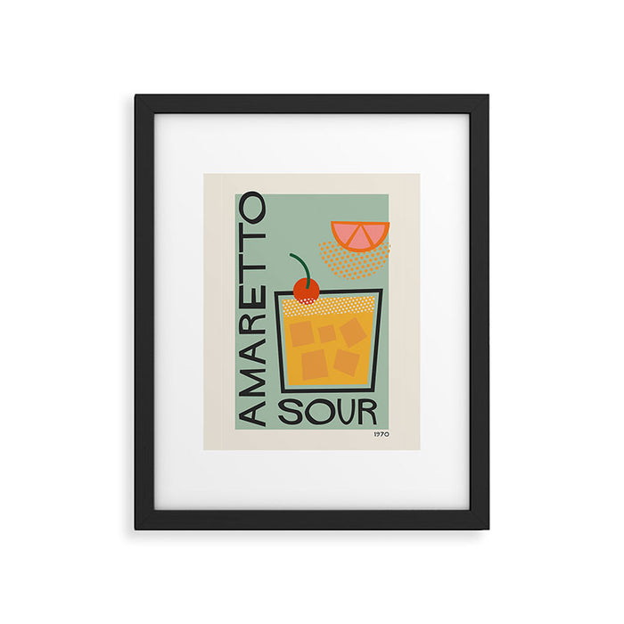 Colorful Mid Century Modern Cocktail Bar Print Amaretto Sour Framed Art Print Gallery Image 1