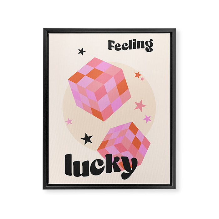 Feeling Lucky Funky Groovy Typographic Print Framed Canvas Print Gallery Image 1