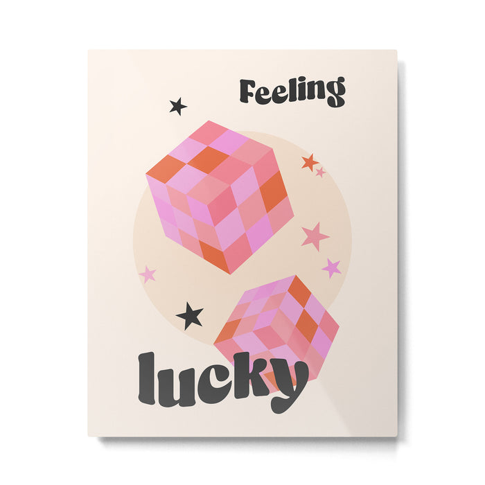 Feeling Lucky Funky Groovy Typographic Print Metal Print Gallery Image 1