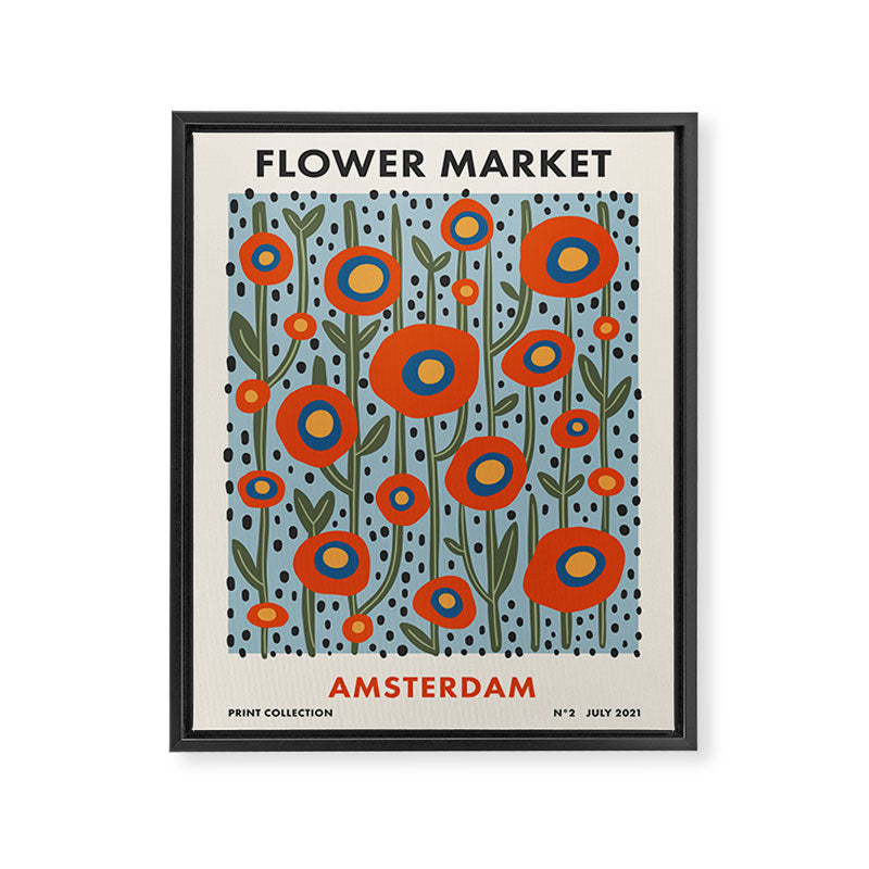 Flower Market Amsterdam, Modern Retro Flower Print Framed Canvas Print Gallery Image 6