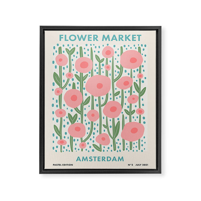 Flower Market Amsterdam Retro Scandi Spring Print Framed Canvas Print Gallery Image 1