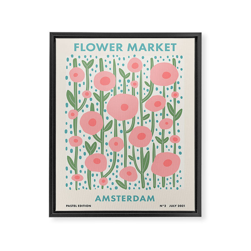 Flower Market Amsterdam Retro Scandi Spring Print Framed Canvas Print Gallery Image 6