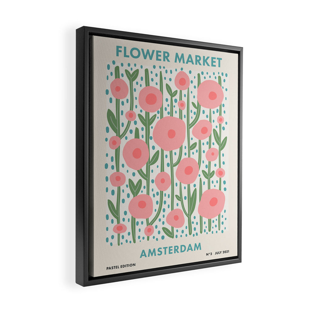 Flower Market Amsterdam Retro Scandi Spring Print Framed Canvas Print Gallery Image 2