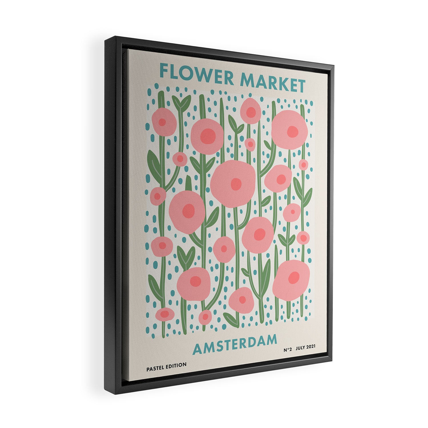 Flower Market Amsterdam Retro Scandi Spring Print Framed Canvas Print Gallery Image 2