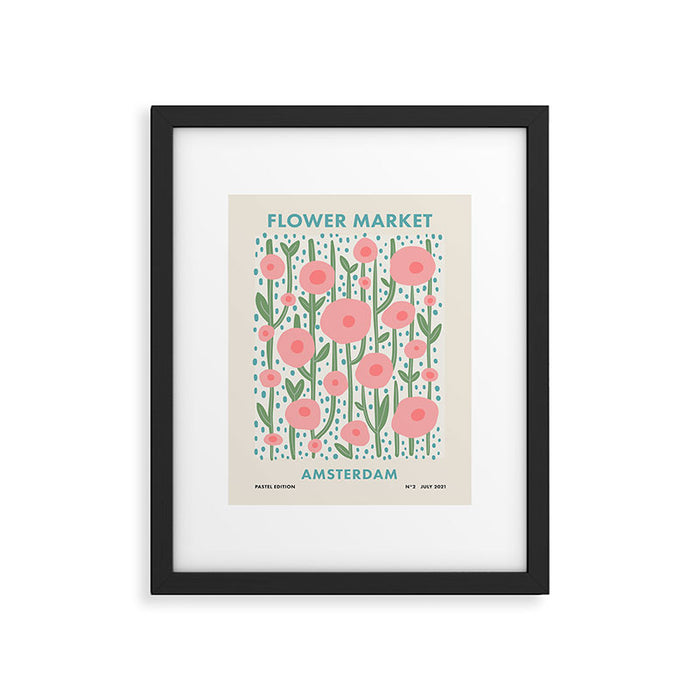 Flower Market Amsterdam Retro Scandi Spring Print Framed Art Print Gallery Image 1