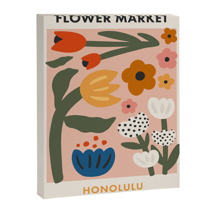 Flower Market Honolulu, Playful Naif Floral Print Canvas Print Gallery Image 1