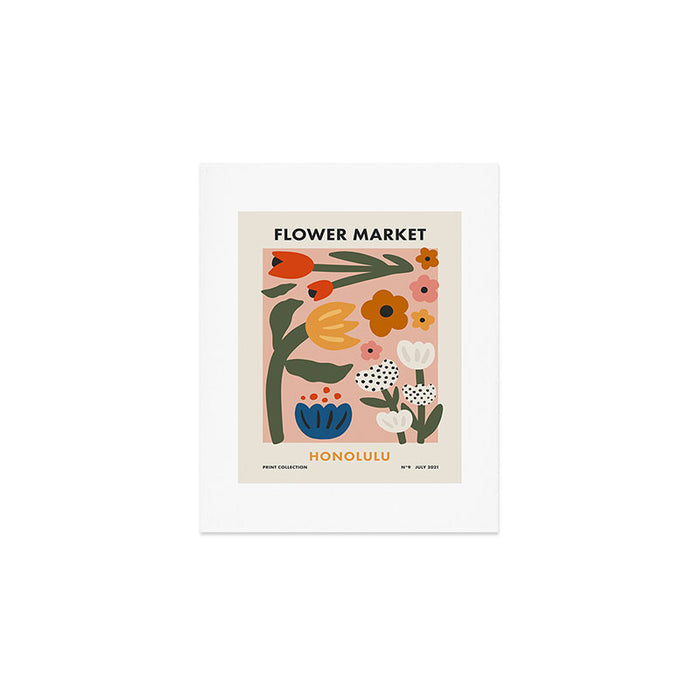 Flower Market Honolulu, Playful Naif Floral Print Art Print Gallery Image 1
