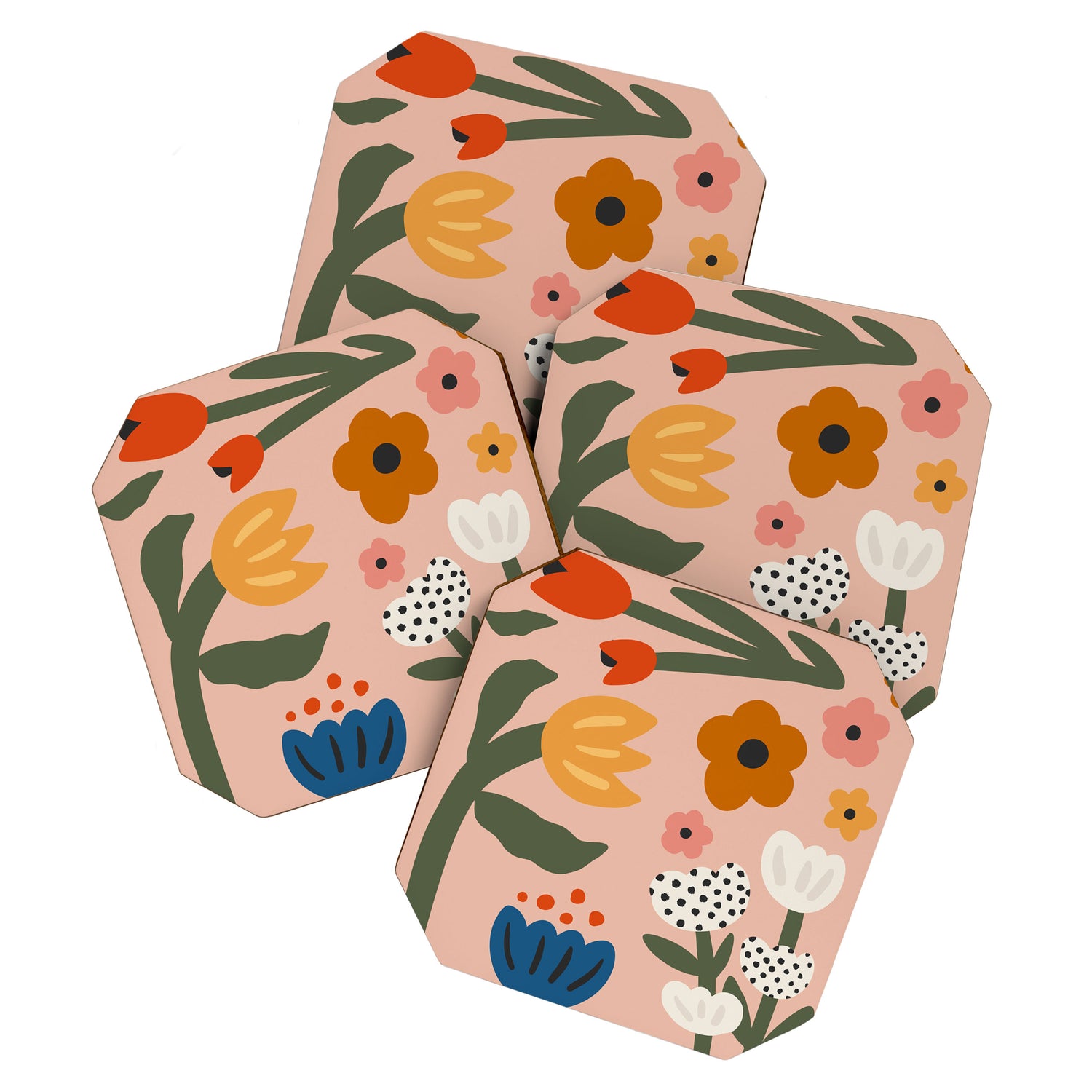 Flower Market Honolulu, Playful Naif Floral Print Coaster Gallery Image 1