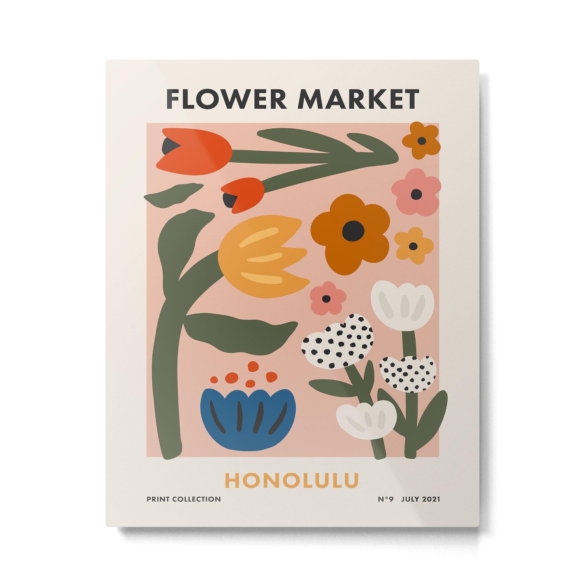 Flower Market Honolulu, Playful Naif Floral Print Metal Print Gallery Image 4