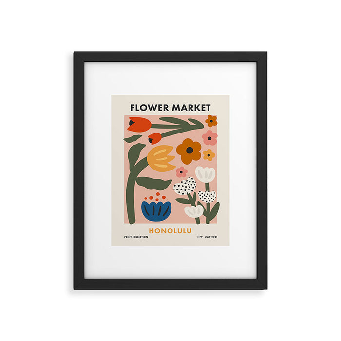 Flower Market Honolulu, Playful Naif Floral Print Framed Art Print Gallery Image 1