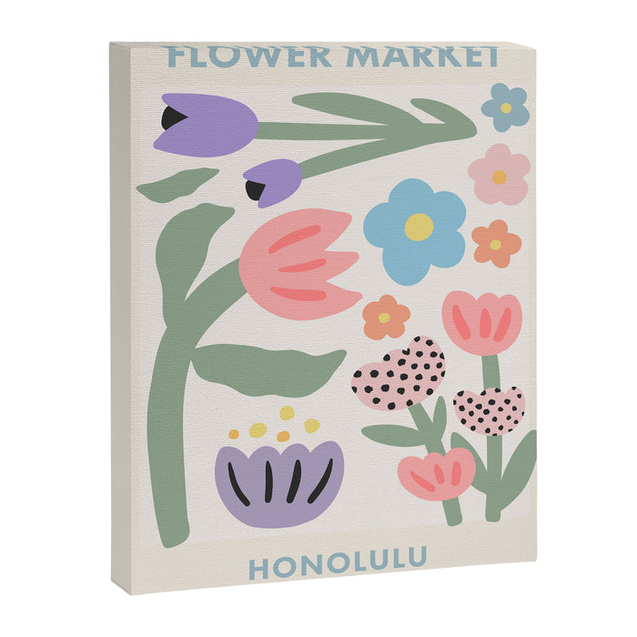Flower Market Honolulu, Playful Retro Botanical Pastel Print Canvas Print Gallery Image 1