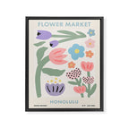 Flower Market Honolulu, Playful Retro Botanical Pastel Print Framed Canvas Print Gallery Image 6