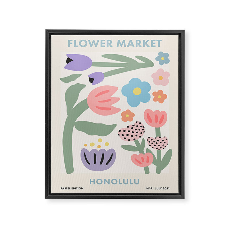 Flower Market Honolulu, Playful Retro Botanical Pastel Print Framed Canvas Print Gallery Image 6