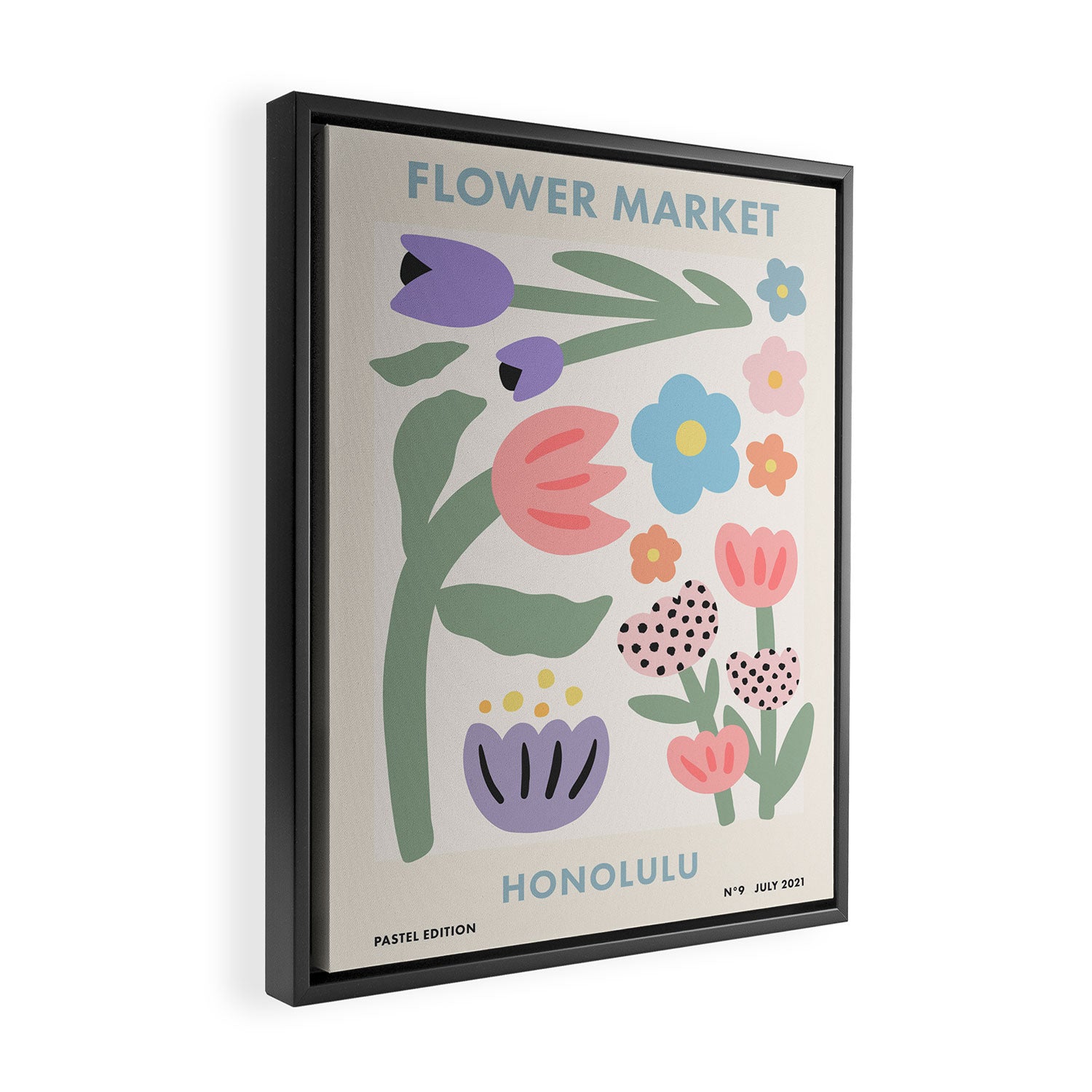 Flower Market Honolulu, Playful Retro Botanical Pastel Print Framed Canvas Print Gallery Image 2
