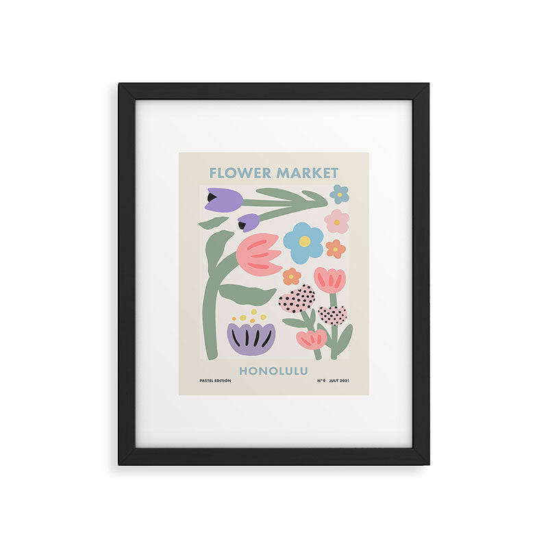 Flower Market Honolulu, Playful Retro Botanical Pastel Print Framed Art Print Gallery Image 5
