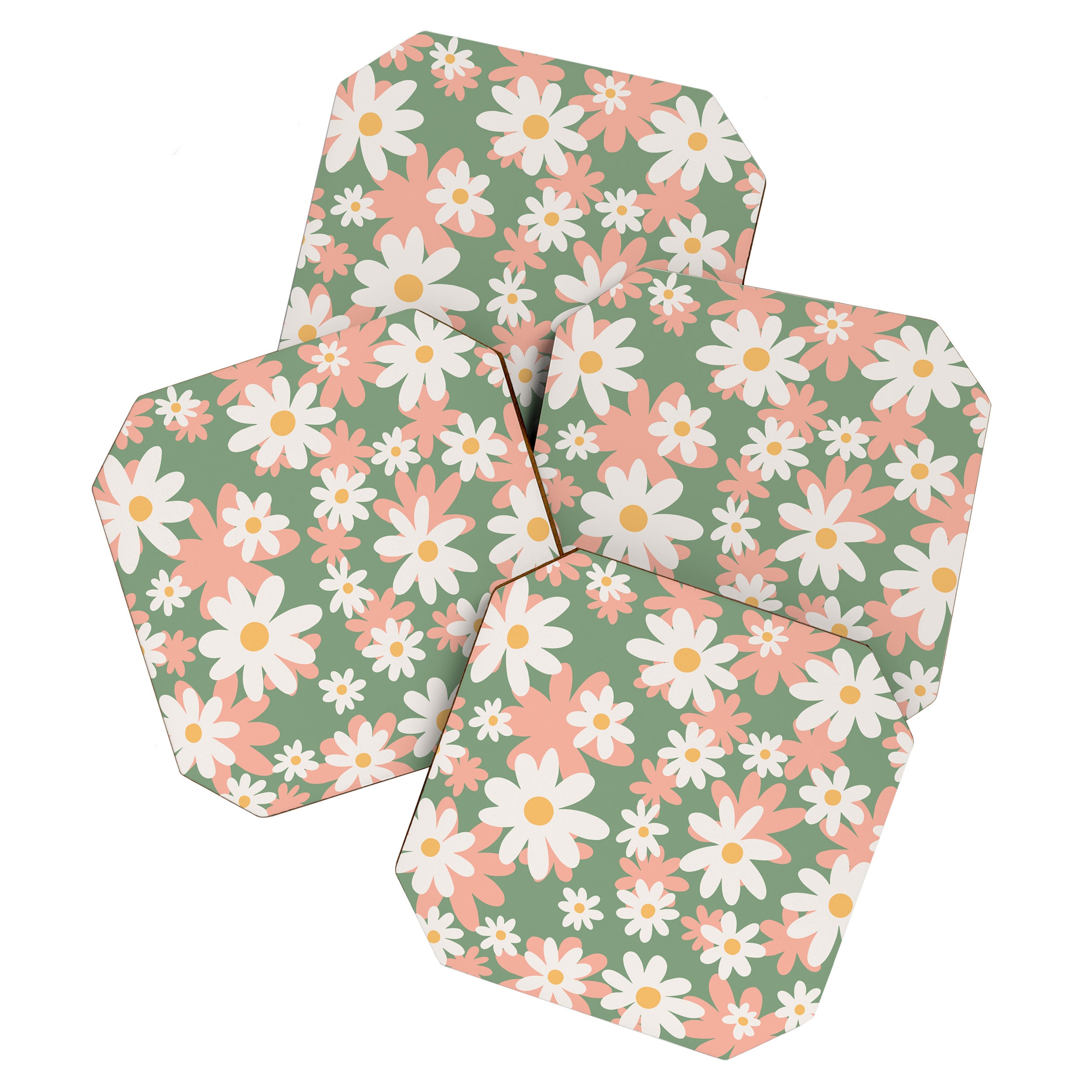 Flower Market London, Pastel Daisies Retro Print Coaster Gallery Image 1