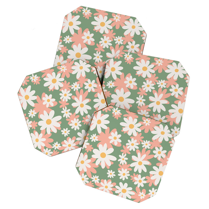 Flower Market London, Pastel Daisies Retro Print Coaster Gallery Image 1