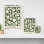 Flower Market London, Retro Daisies  Print, Green Ditsy Pattern Canvas Print Gallery Image 3