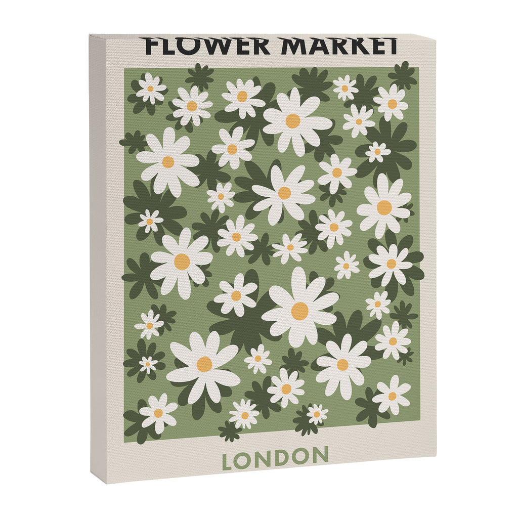 Flower Market London, Retro Daisies  Print, Green Ditsy Pattern Canvas Print Gallery Image 6