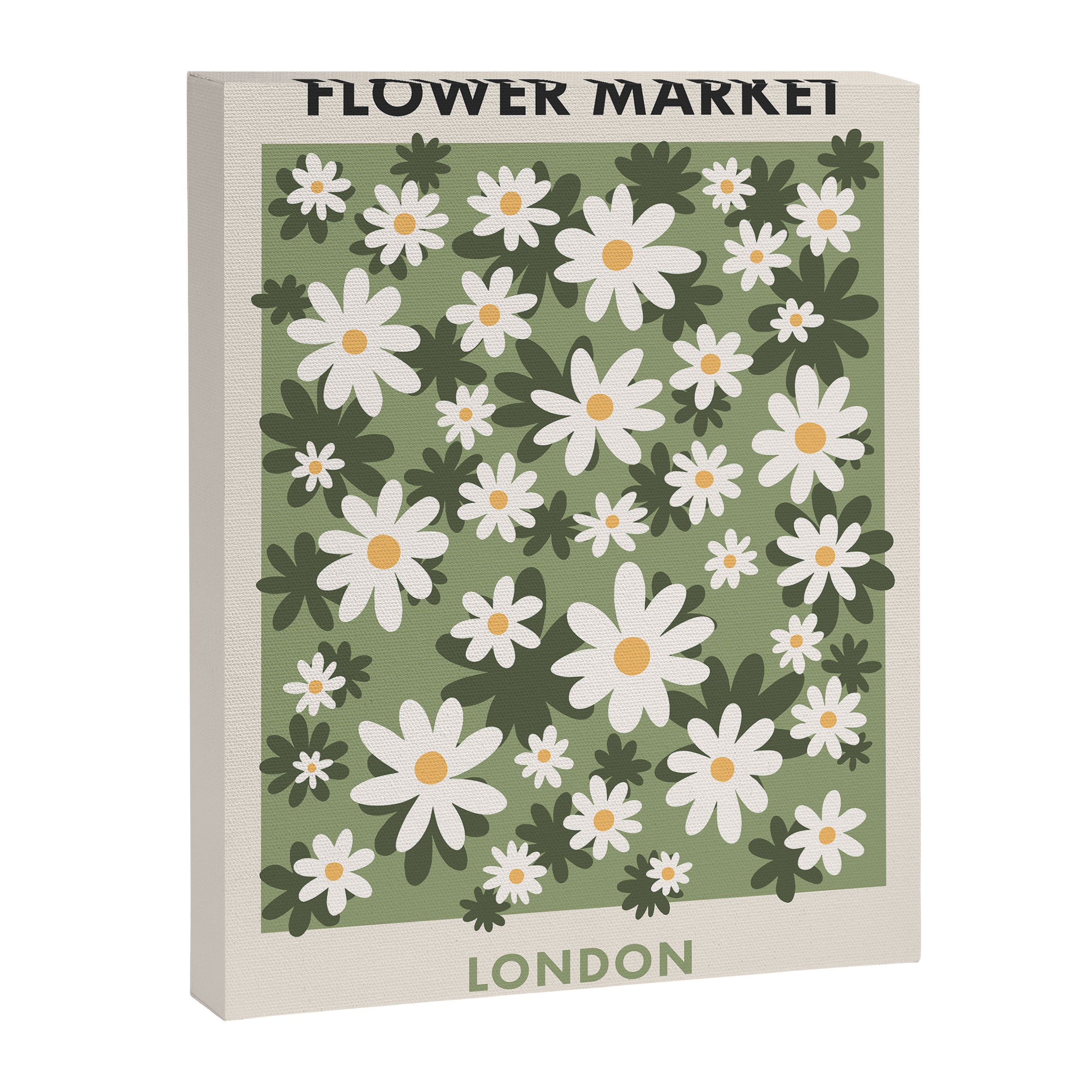 Flower Market London, Retro Daisies  Print, Green Ditsy Pattern Canvas Print Gallery Image 6