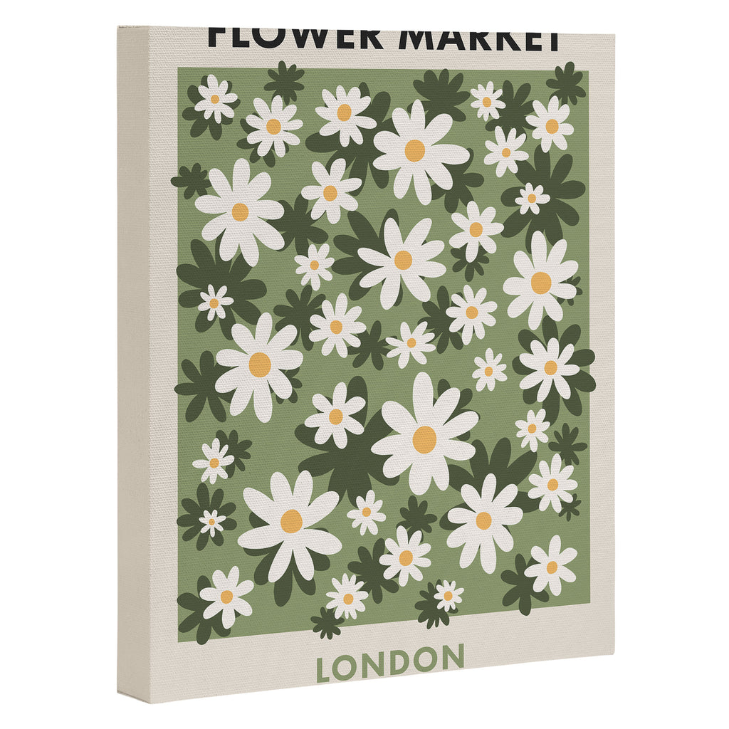 Flower Market London, Retro Daisies  Print, Green Ditsy Pattern Canvas Print Gallery Image 3