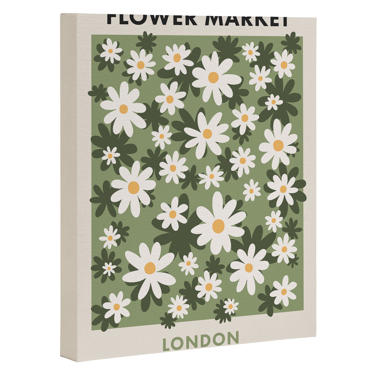Flower Market London, Retro Daisies  Print, Green Ditsy Pattern Canvas Print Gallery Image 3