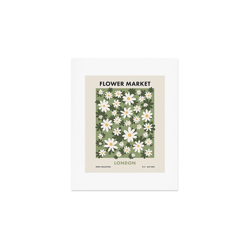 Flower Market London, Retro Daisies  Print, Green Ditsy Pattern Art Print Gallery Image 1