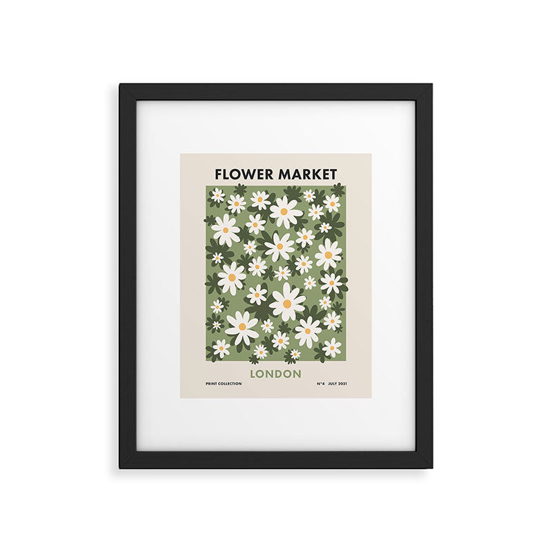 Flower Market London, Retro Daisies  Print, Green Ditsy Pattern Framed Art Print Gallery Image 5