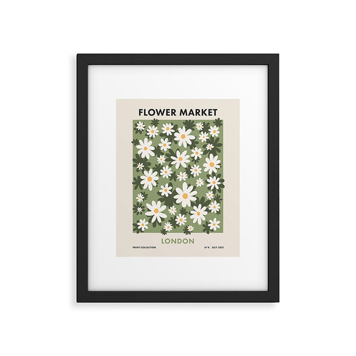 Flower Market London, Retro Daisies  Print, Green Ditsy Pattern Framed Art Print Gallery Image 1