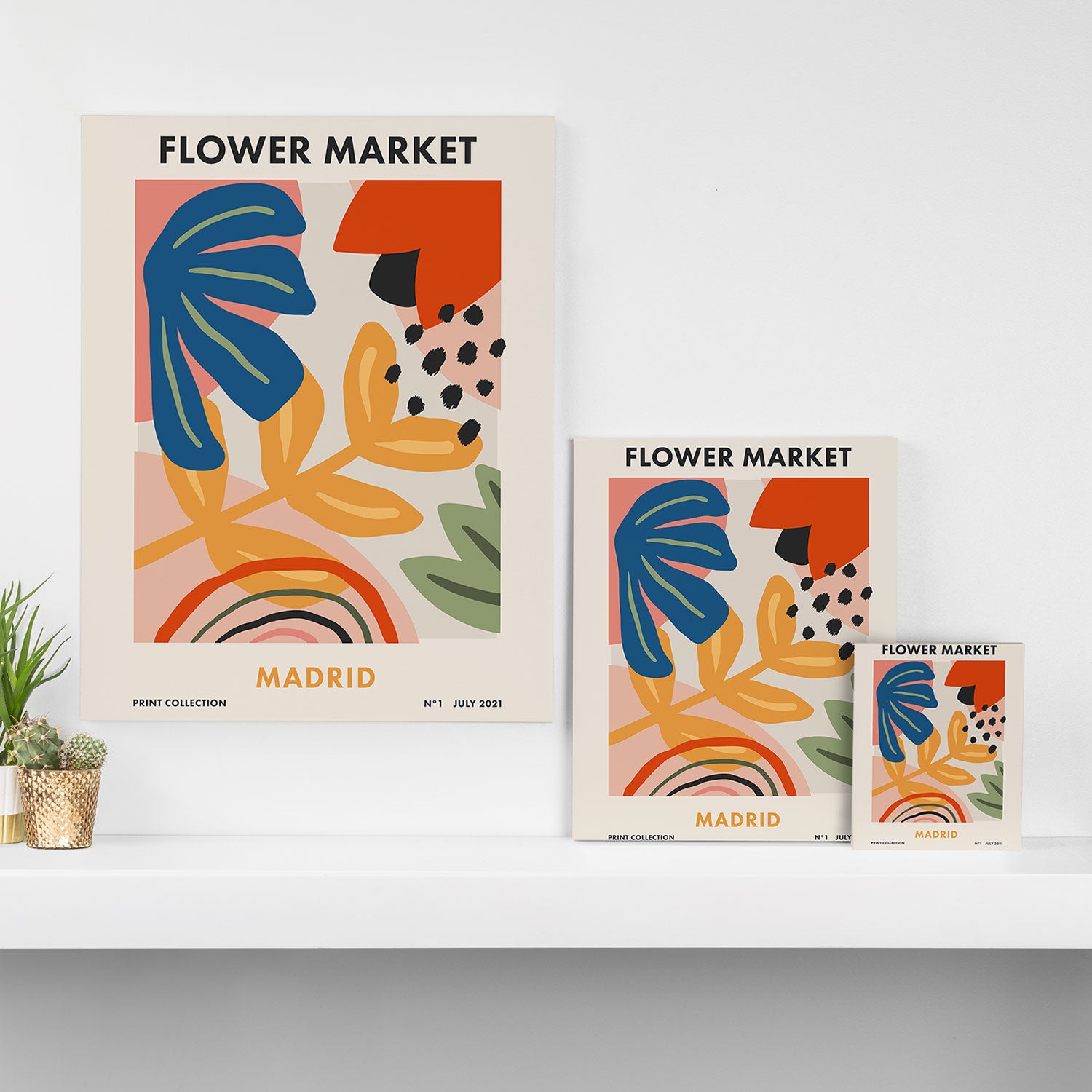 Flower Market Madrid, Abstract Retro Floral Print Canvas Print Gallery Image 3