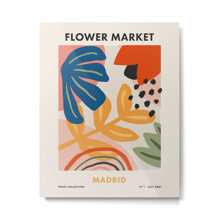 Flower Market Madrid, Abstract Retro Floral Print Metal Print Gallery Image 1