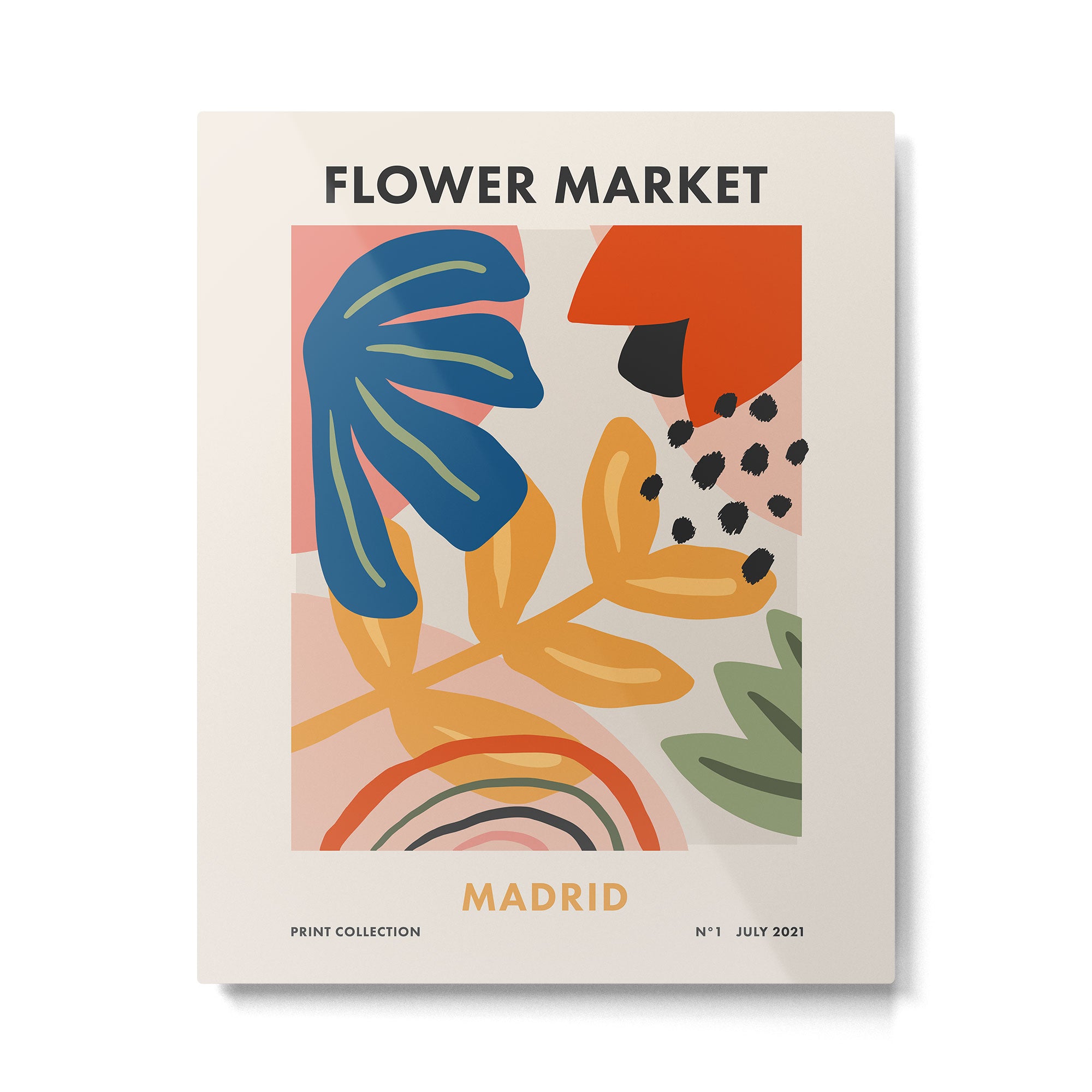 Flower Market Madrid, Abstract Retro Floral Print Metal Print Gallery Image 4