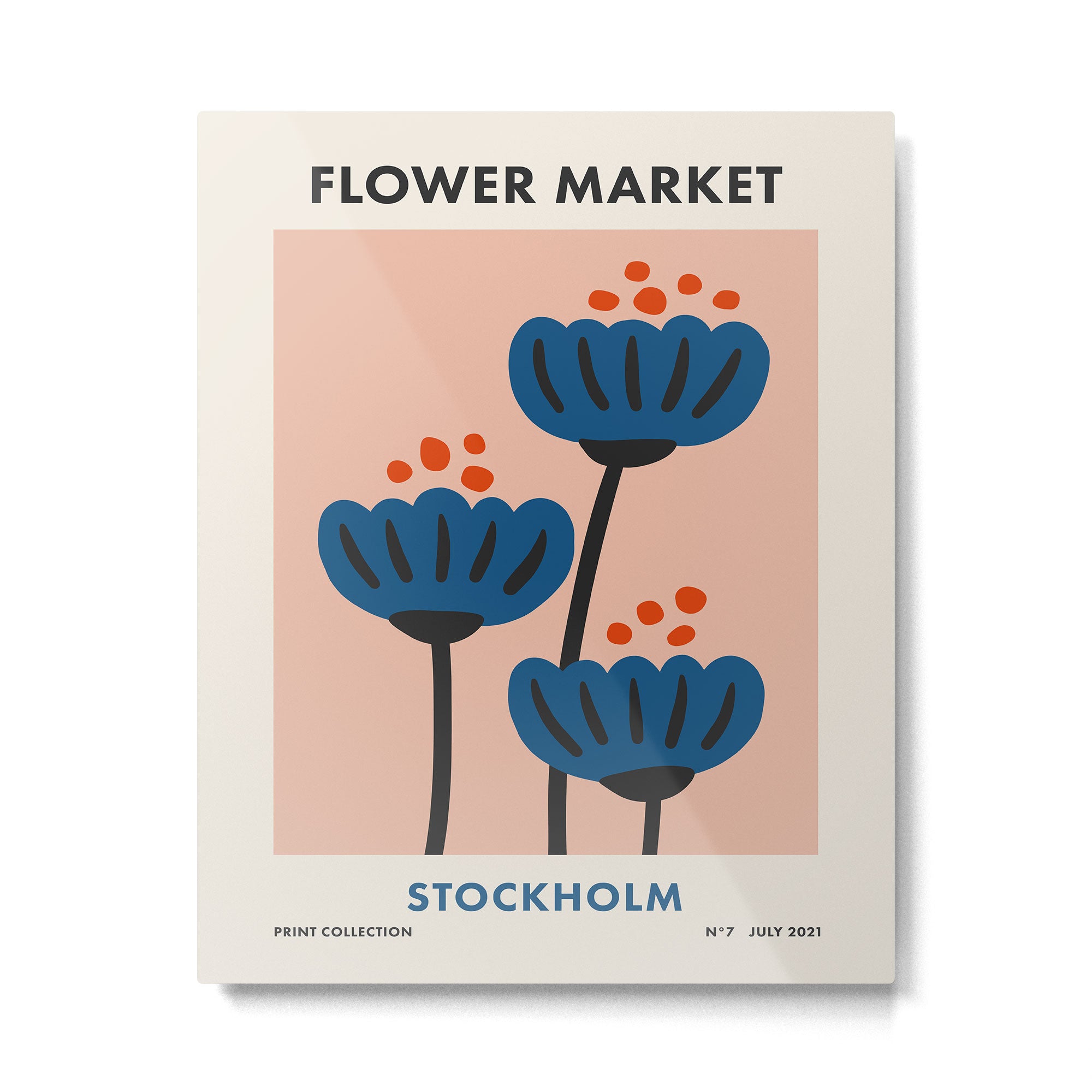 Flower Market Stockholm, Blue Playful Fowers Metal Print Gallery Image 4