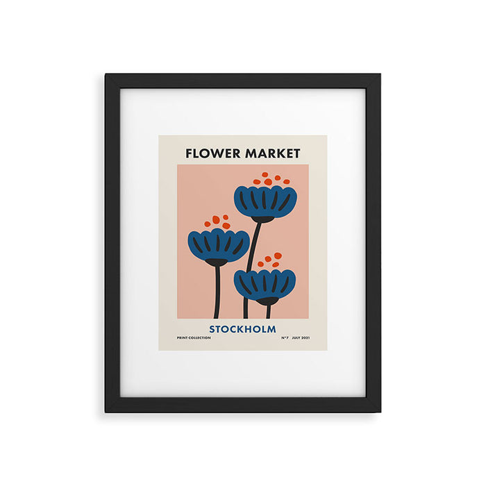 Flower Market Stockholm, Blue Playful Fowers Framed Art Print Gallery Image 1