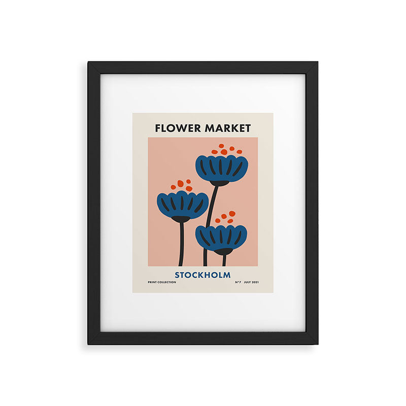 Flower Market Stockholm, Blue Playful Fowers Framed Art Print Gallery Image 5