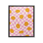 Groovy Smiley Faces on Pastel Pink Twisted Checkerboard Framed Canvas Print Gallery Image 6