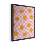 Groovy Smiley Faces on Pastel Pink Twisted Checkerboard Framed Canvas Print Gallery Image 2