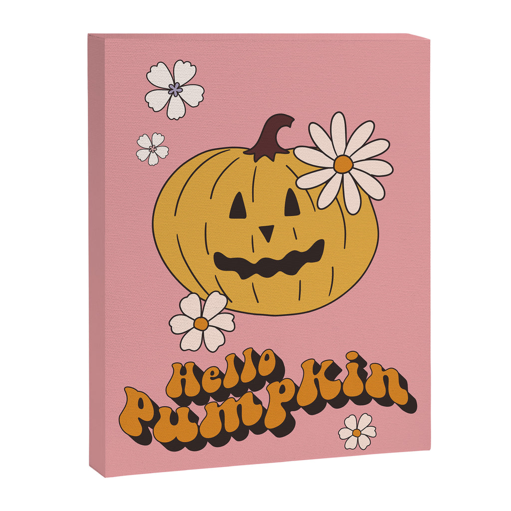 Hello Pumpkin Retro Pink Floral Print Canvas Print Gallery Image 6