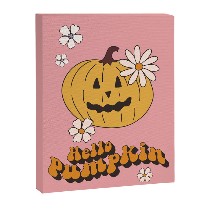 Hello Pumpkin Retro Pink Floral Print Canvas Print Gallery Image 1