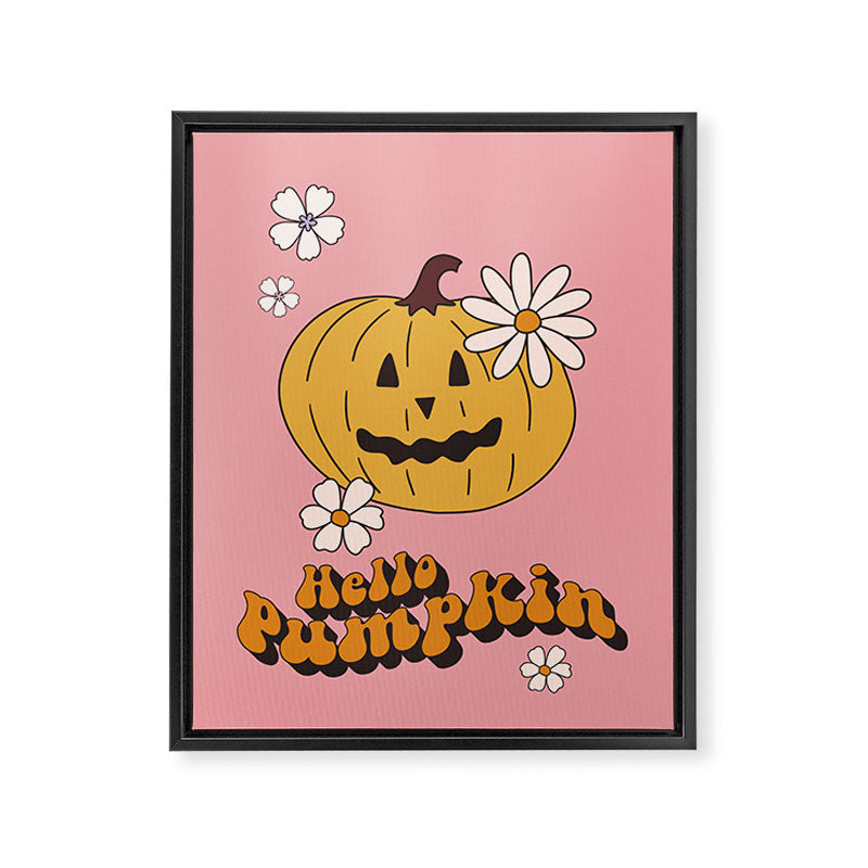 Hello Pumpkin Retro Pink Floral Print Framed Canvas Print Gallery Image 6